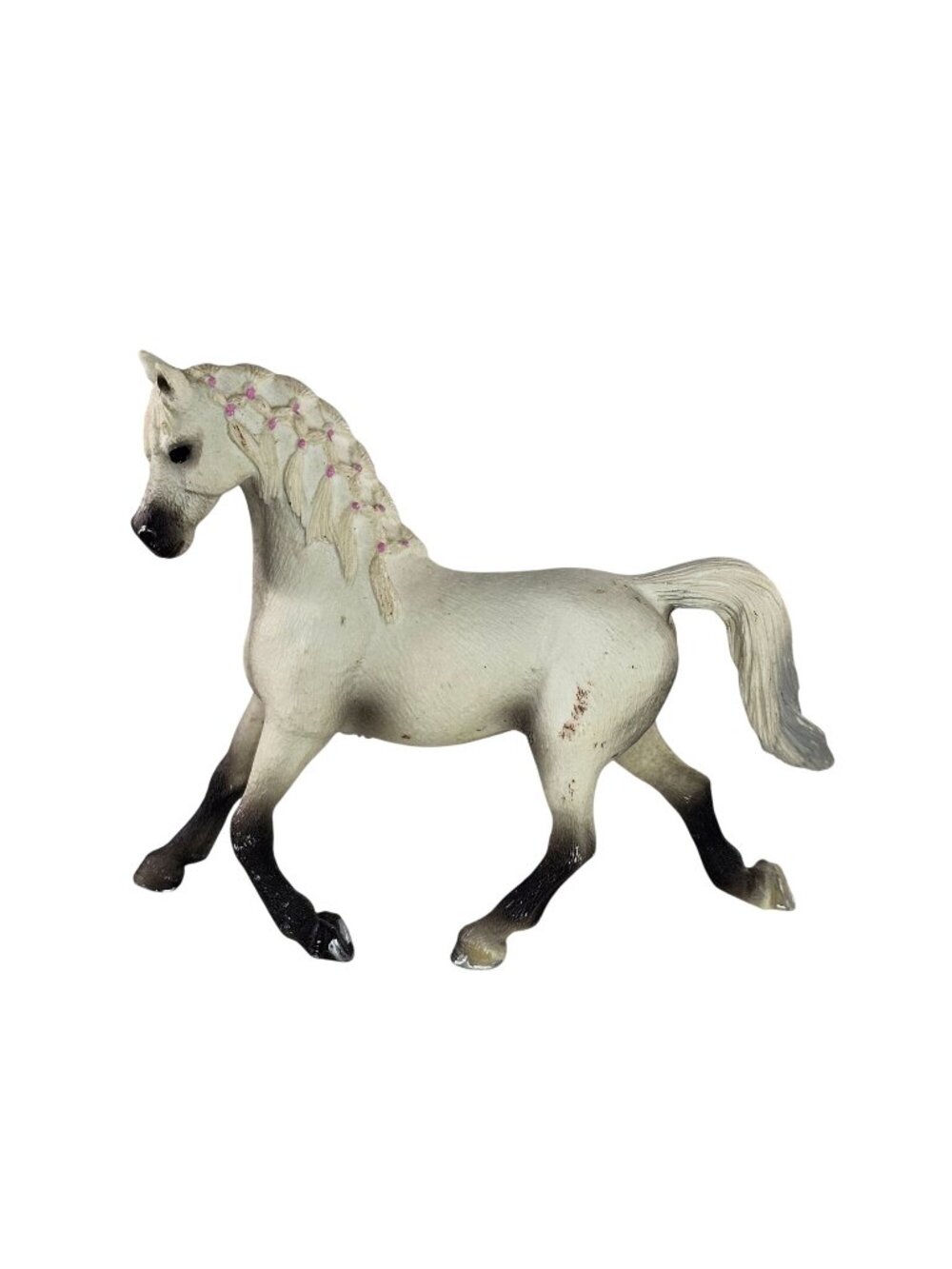 Schleich Arabian Mare White Grey Horse Running #13761 Pink Ribbons In Mane
